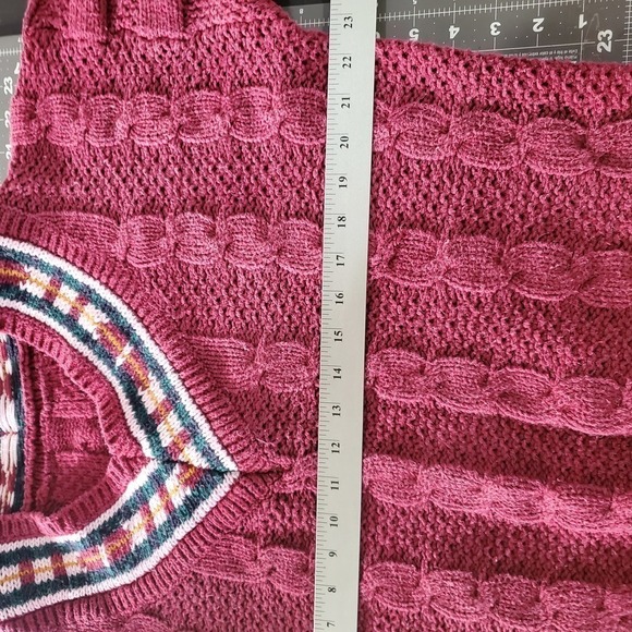 Vintage 90s Jamie Scott Red V-Neck Cable Knit Pullover Sweater Size Medium - Picture 8 of 8